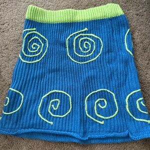 Vibrant Blue Skirt with Green Spirals